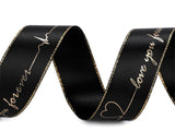 Satin Ribbon "love you forever" black with gold writing
