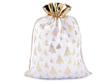 Christmas drawstring gift bag white and gold