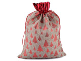 Christmas drawstring gift bag burlap and red