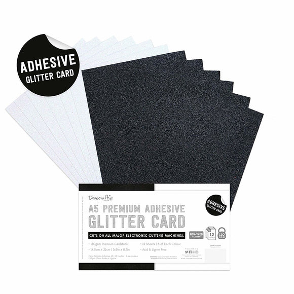 Dovecraft Adhesive Glitter Sheets A5 Black & White