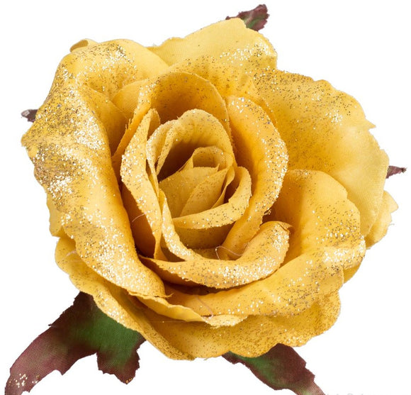Gold Glitter satin French rose heads lightly glittered