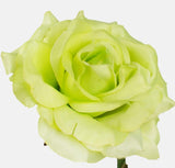 Artificial satin rose head 11cm, light green coloured