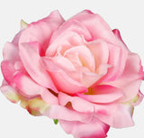 Artificial satin rose head 11cm, pink coloured