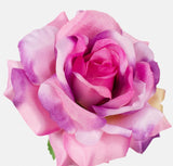 Artificial satin rose head 11cm, pink with purple tinge coloured