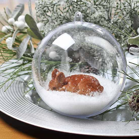 Clear Round Plastic Fillable Christmas Bauble Ornament 2 pk