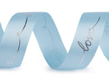 Blue satin ribbon with  Love in silver wording