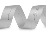 Grey satin ribbon with  Love in silver wording
