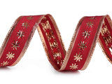 Wired Christmas ribbon with lurex stars bordeaux and gold
