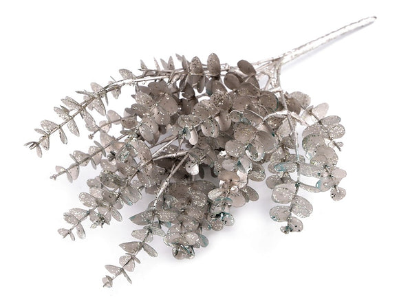 Christmas Twig / Eucalyptus with Glitters silver beige colour