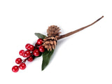 Artificial Twig and red Berries with pine cone
