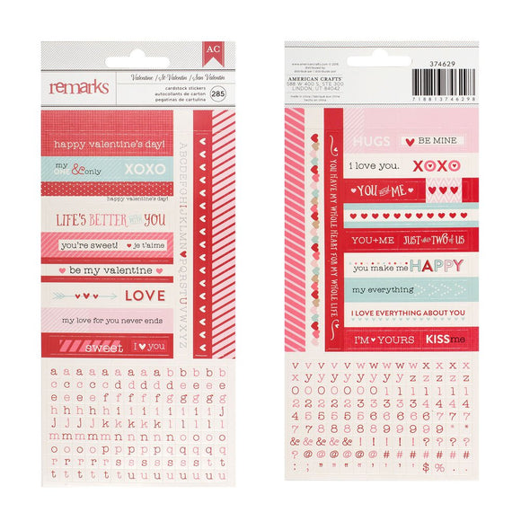 American Crafts Valentines accent and phrase stickers 285pcs