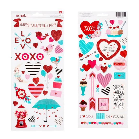 American Crafts Valentines accent and phrase stickers 56pcs