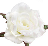 White Glitter satin French rose heads lightly glittered