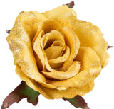 Gold Glitter satin French rose heads lightly glittered