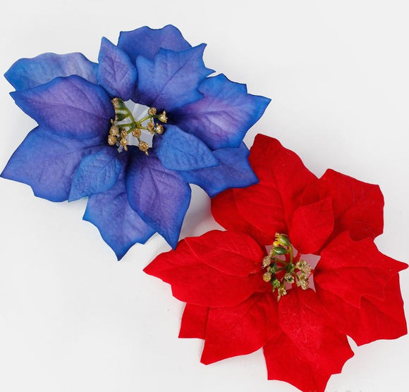 Velvet Poinsettia in navy blue and red