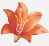 Artificial satin lily flower heads orange brown colour