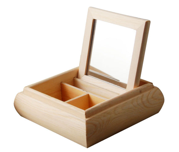 Wooden box jewellery box with mirror 20x20x5cm