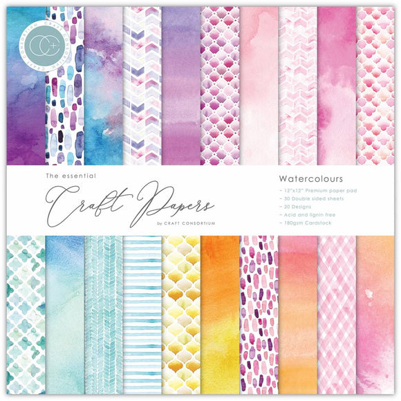 Craft Consortium Essential Craft Papers 12x12 Inch Paper Pad Watercolours