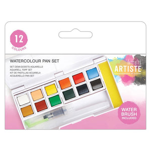 Docrafts Watercolour Pan Set 12 Colours + Water Brush