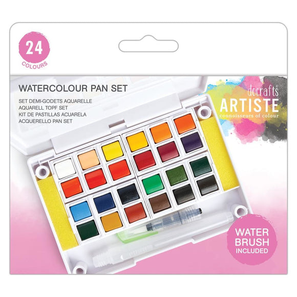 Docrafts Watercolour Pan Set 24 Colours + Water Brush