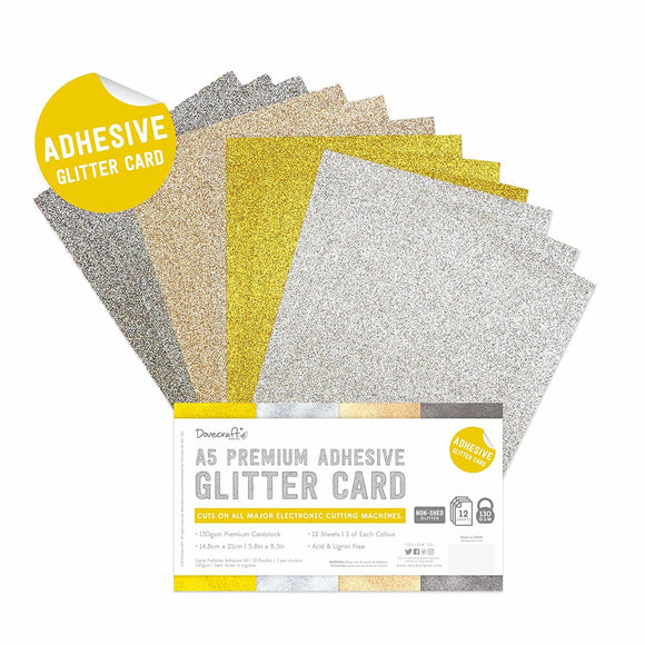 Dovecraft Adhesive Glitter Sheets A5 Metallic