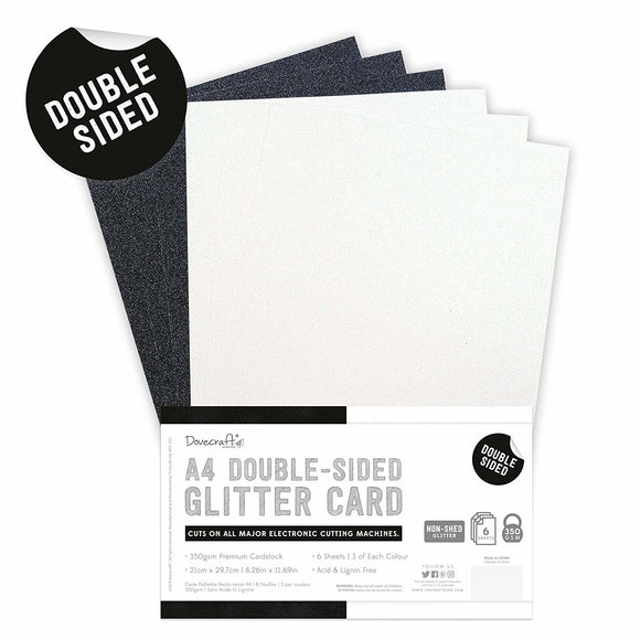 Dovecraft Double Sided Glitter Pack A4 Black & White