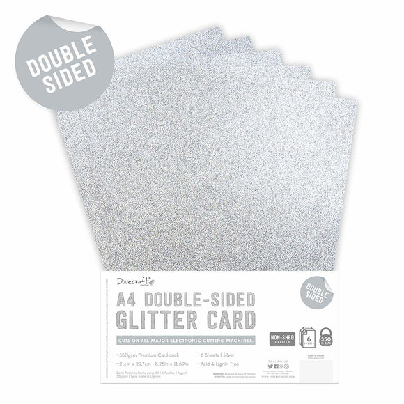 Dovecraft Double Sided Glitter Pack A4 Silver