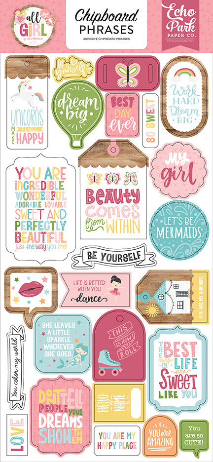Echo Park All Girl 6x13 Inch Chipboard Phrases