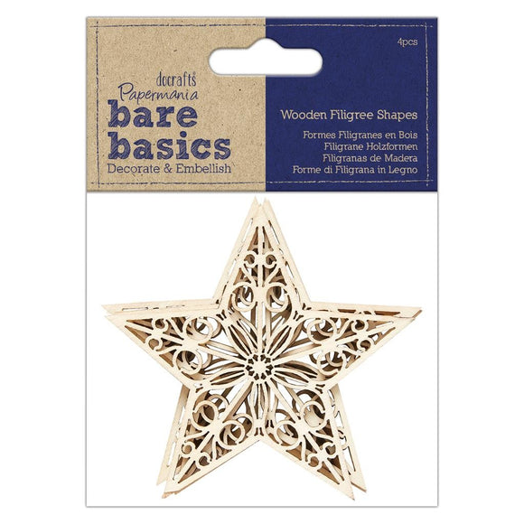 Papermania Bare Basics Wooden Filigree Shapes Star (4pcs)