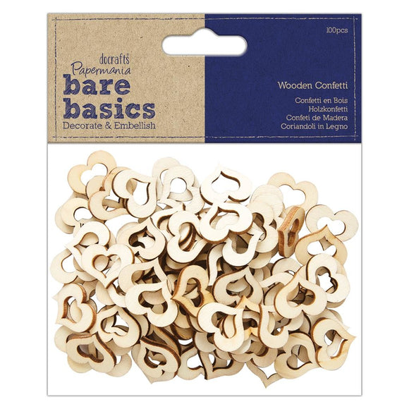 Papermania Bare Basics Wooden Heart Confetti (100pcs)