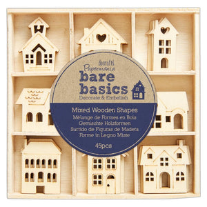 Papermania Bare Basics Wooden Shapes Houses (45pcs)