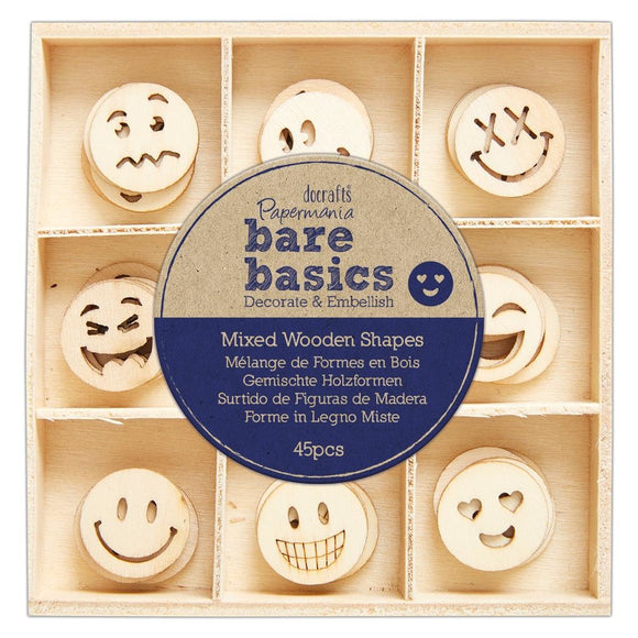 Papermania Bare Basics Wooden Shapes Smiley Faces (45pcs)