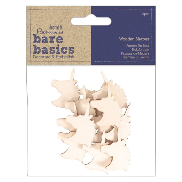 Papermania Bare Basics Wooden Shapes Unicorn Heads (12pcs)