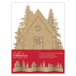 Christmas Card & Envelope Die-cut Scene Brown Kraft 